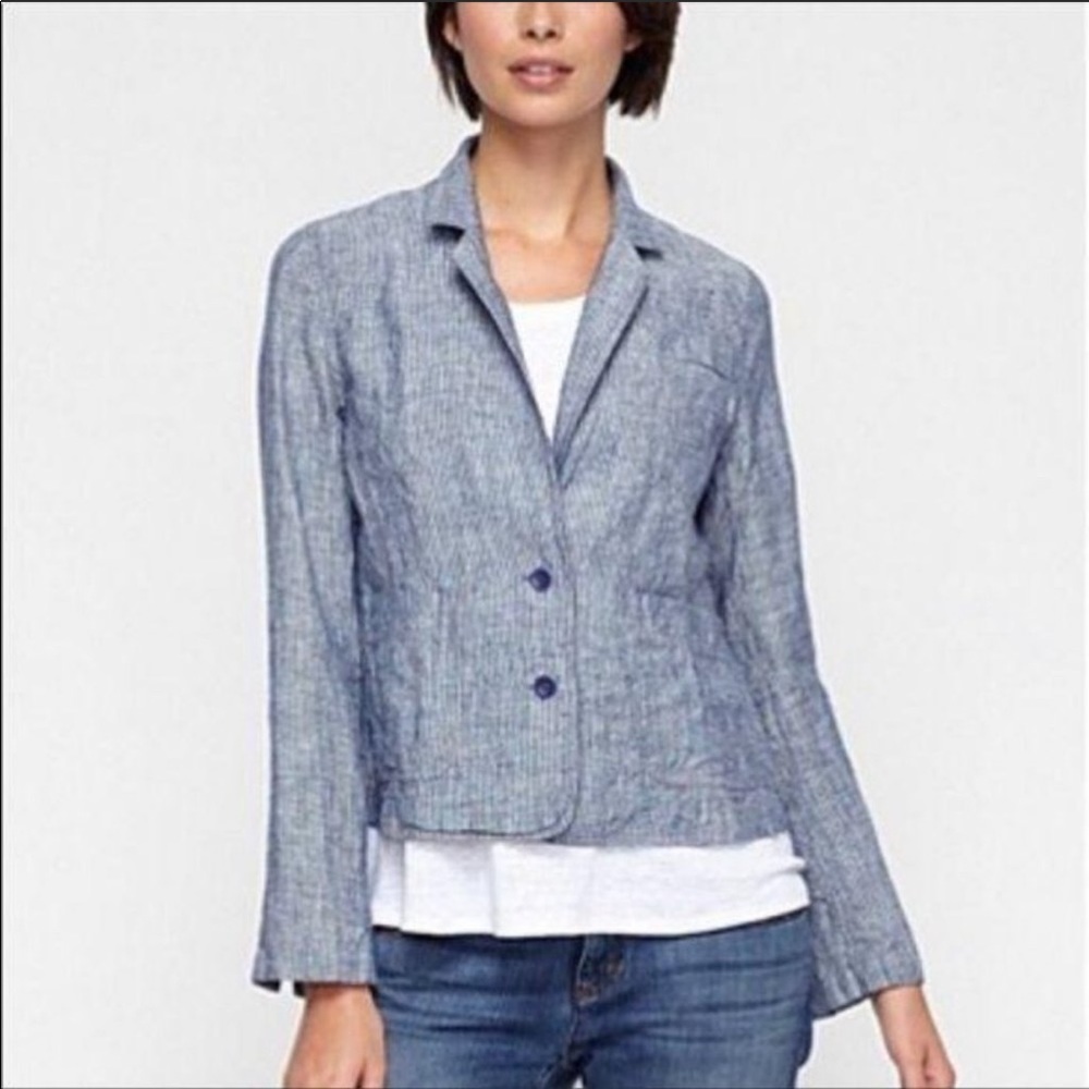 Eileen Fisher chambray railroad Linen Blazer - Picture 2 of 11